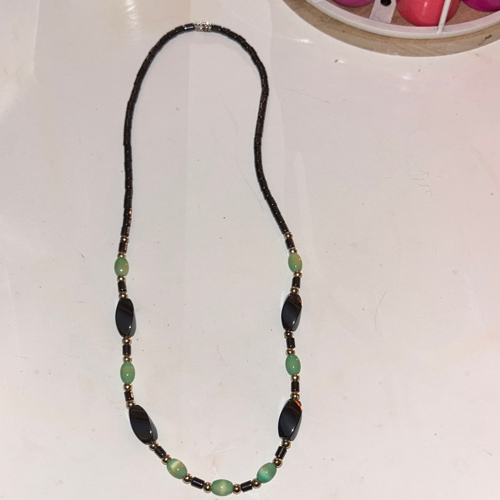 Elegant Black and Green Beaded Necklace